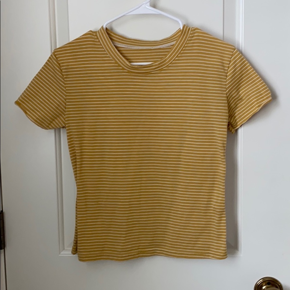yellow and white tee